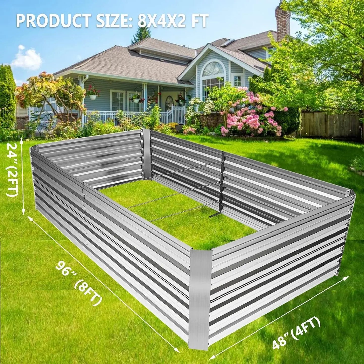 Galvanized Raised Garden Bed With Trellis For Vegetables And Flowers