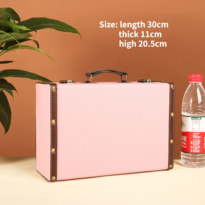 Retro Suitcase Desktop Sundries Document Storage Box Jewelry Treasure Box Wooden Photography Decoration Storage Box
