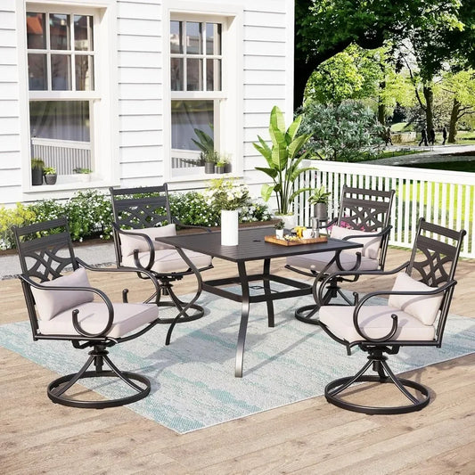 Guangbai Patio Dining Set 4 Swivel Chairs And Square Table
