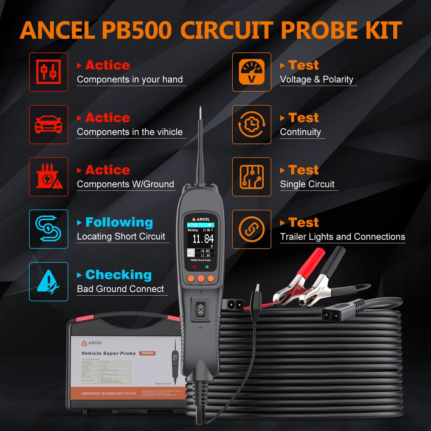 Ancel PB500 Car Power Scan Electric Circuit Tester Automotive Multi Meter Diagnostic Tool