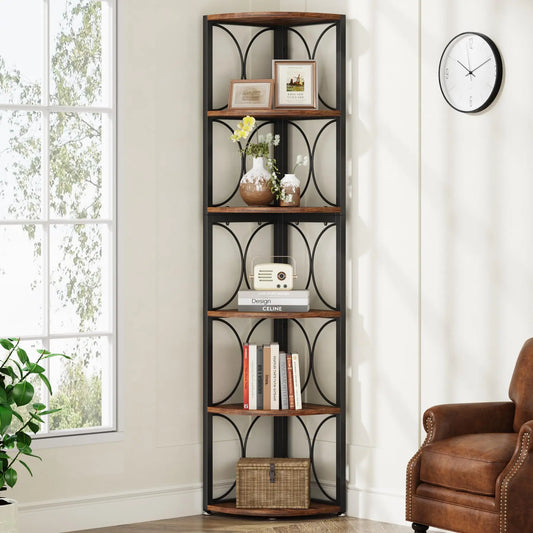 Tribesigns 6 Tier Corner Shelf Rustic Bookcase Storage
