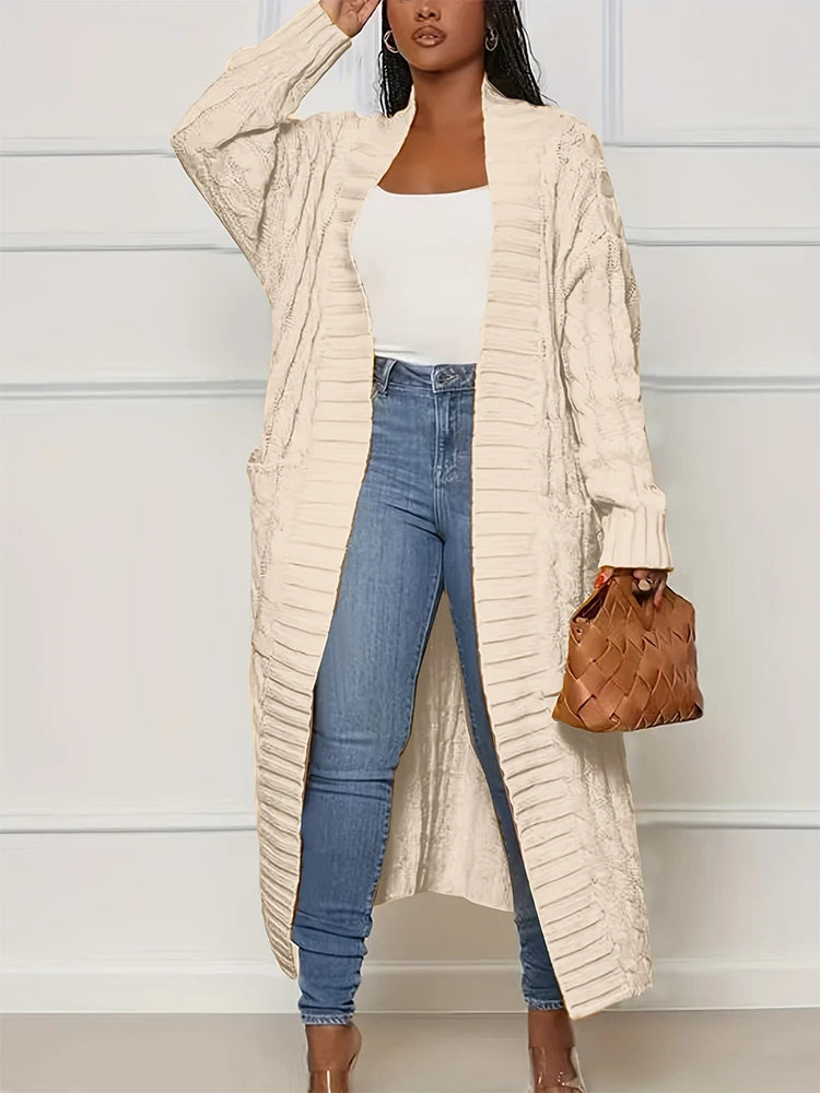 Women's Long Cardigan With Pockets Knit Sweater Acrylic