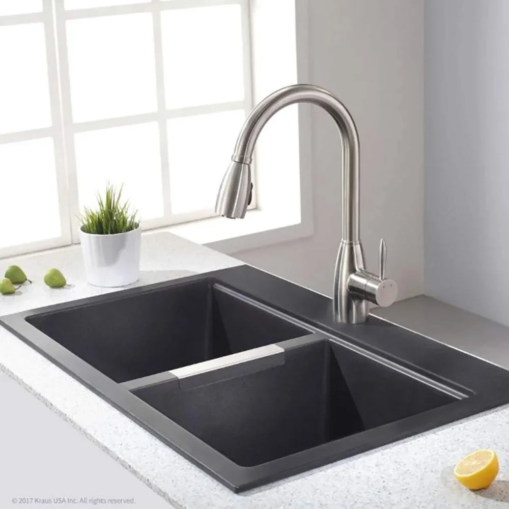 XMSJ Quarza Granite Sink Drop In 50 50 Double Bowl