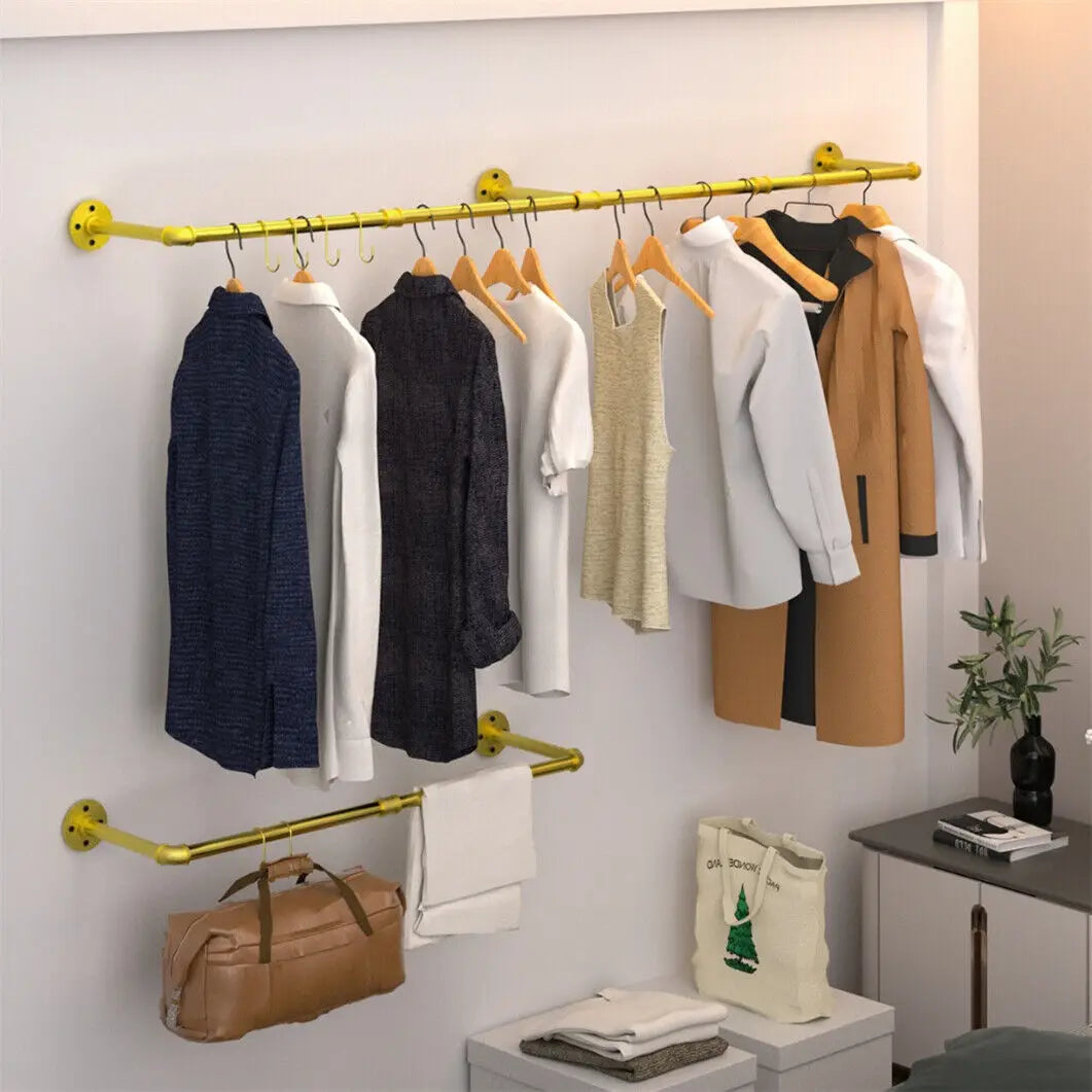Wisfor Industrial Pipe Metal Clothes Rail Wall Mounted Rack