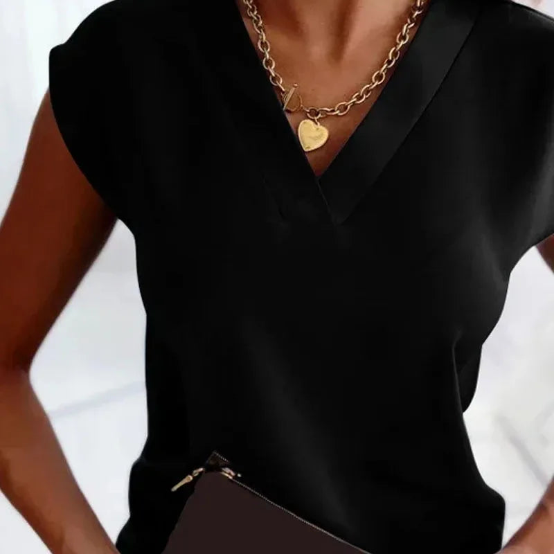Elegant V-Neck Blouse for Office Ladies and Casual Outings