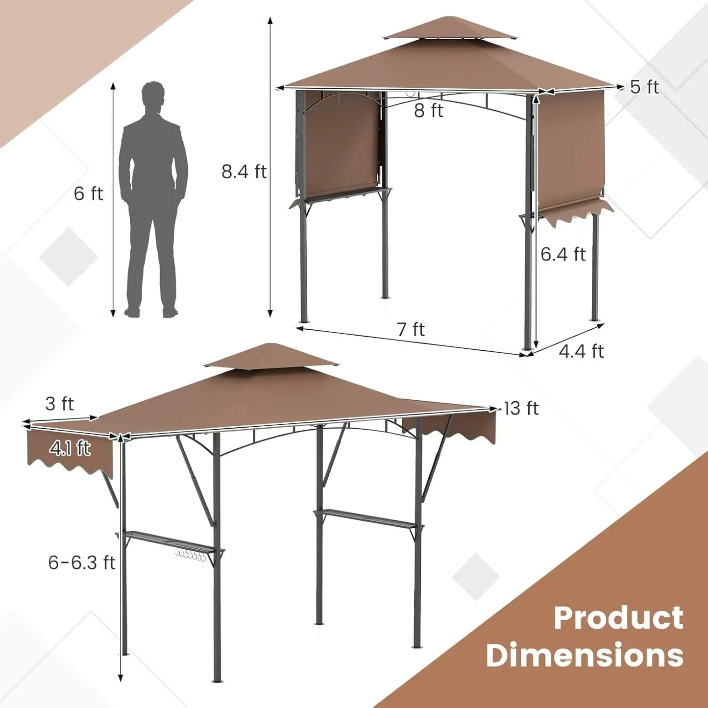 Grill Gazebo With Dual Awnings And Adjustable Shadow Features
