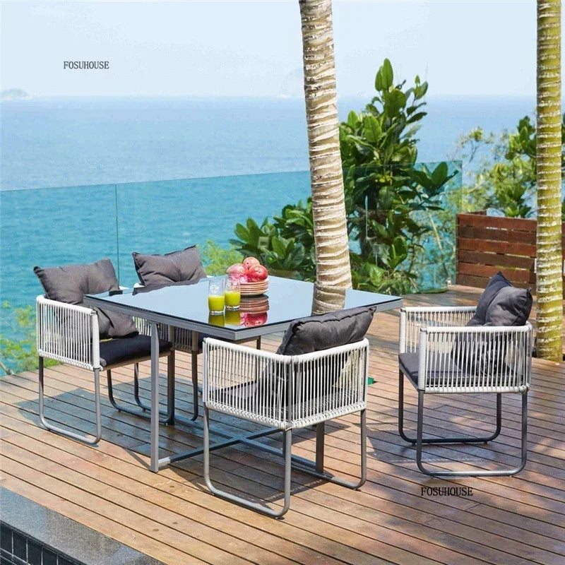 Outdoor PE Rattan Table and Chair Set Garden Furniture for Balcony Courtyard and Villa