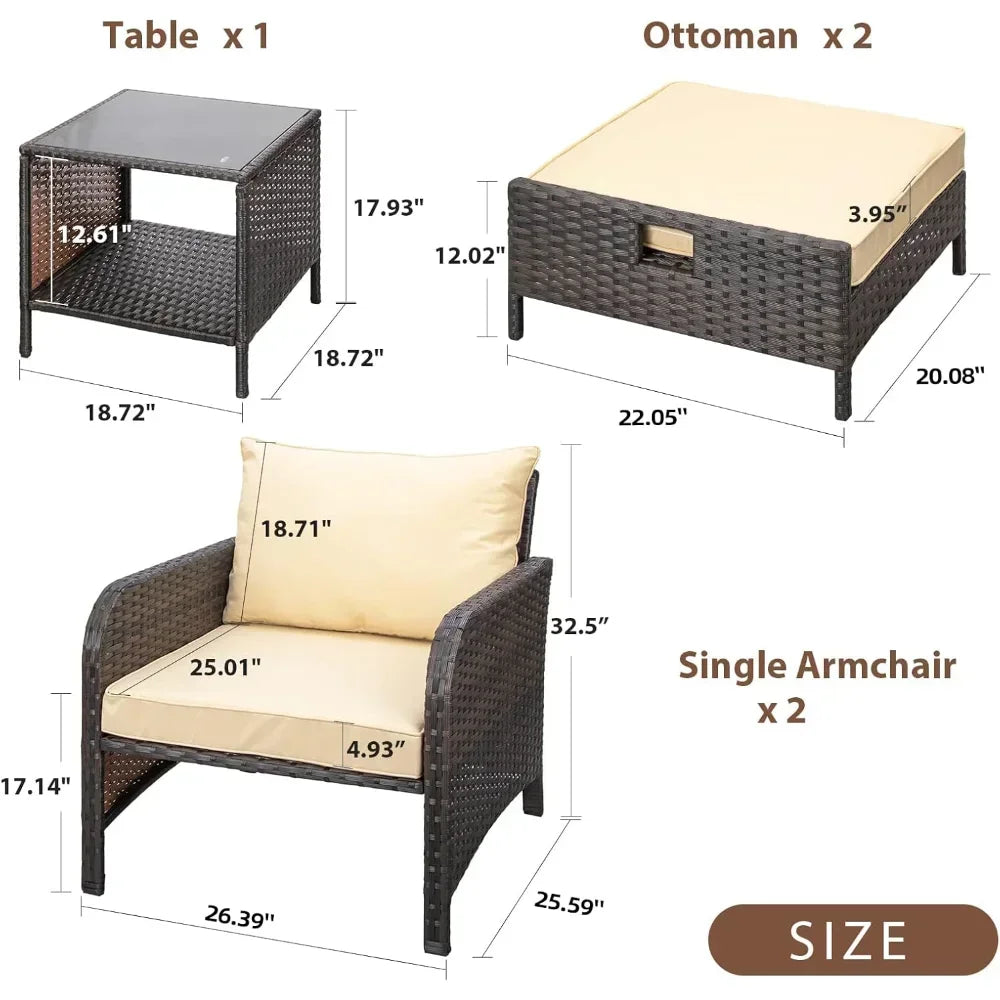 General 5 Piece Patio Conversation Set PE Wicker Furniture