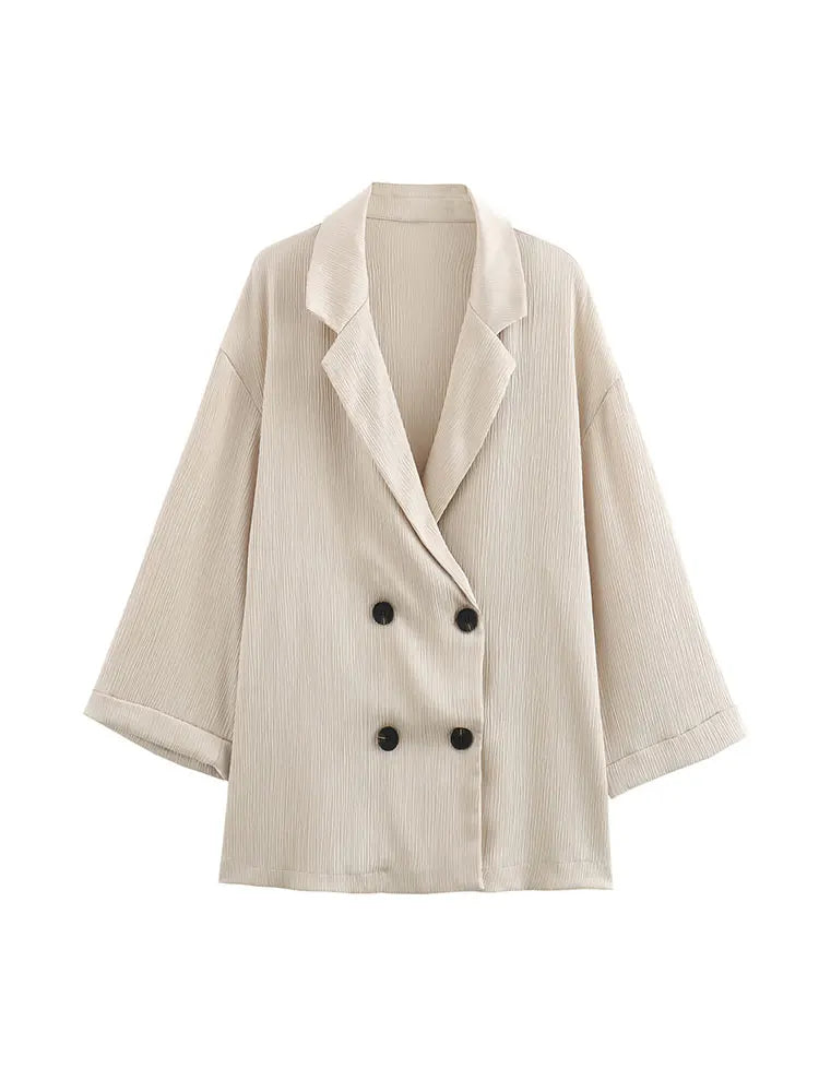 Casual Double Breasted Blazer And Wide Leg Trousers Set