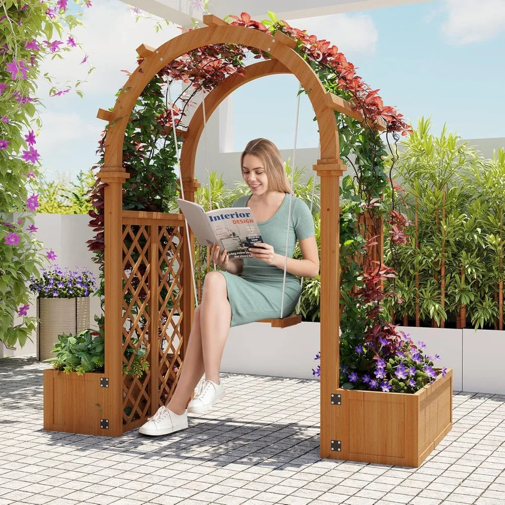 Garden Arbor With Planter Boxes Swing Arch Trellis Pergola