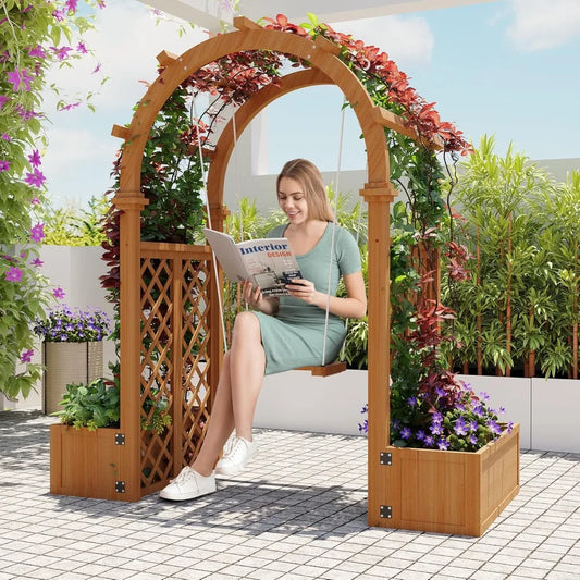 Garden Arbor With Planter Boxes Swing Arch Trellis Pergola