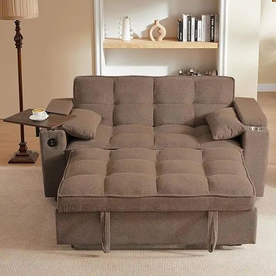Modern 3-in-1 Convertible Sofa Bed with Swivel Side Table