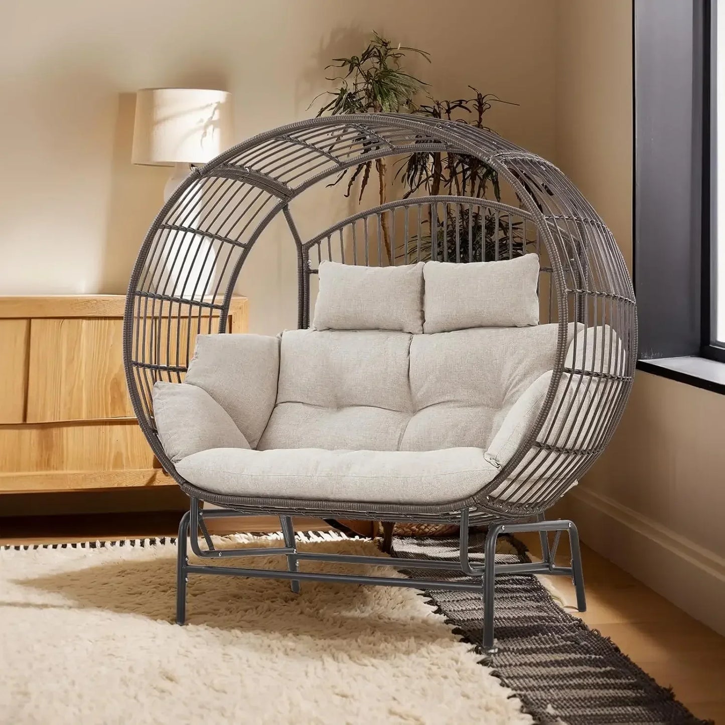Cozy Outdoor Glider Egg Chair for Two with Thick Cushions