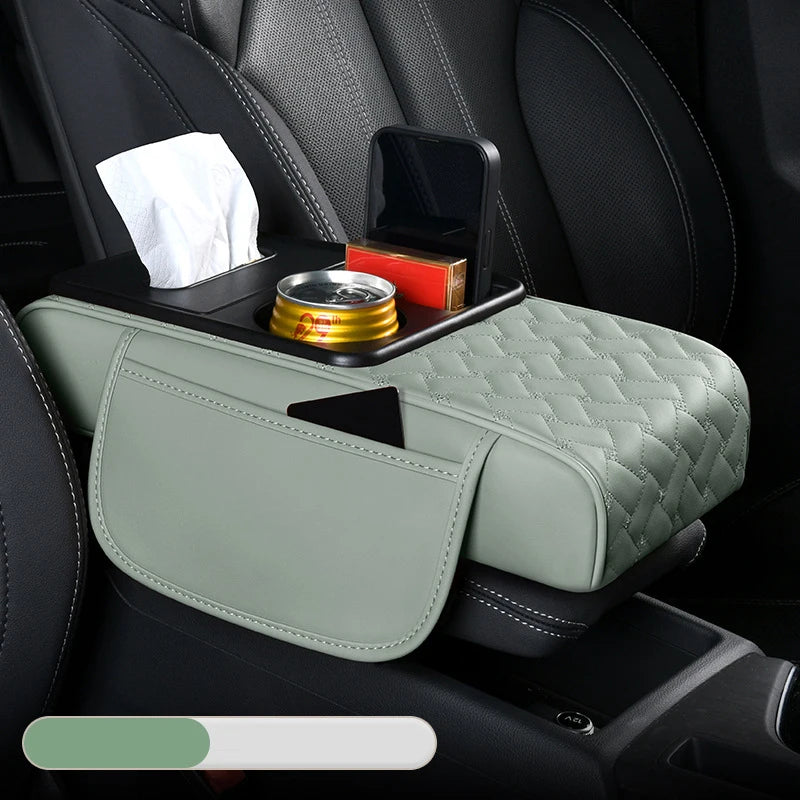 Multifunctional Leather Car Armrest Storage Box Cushion Pad