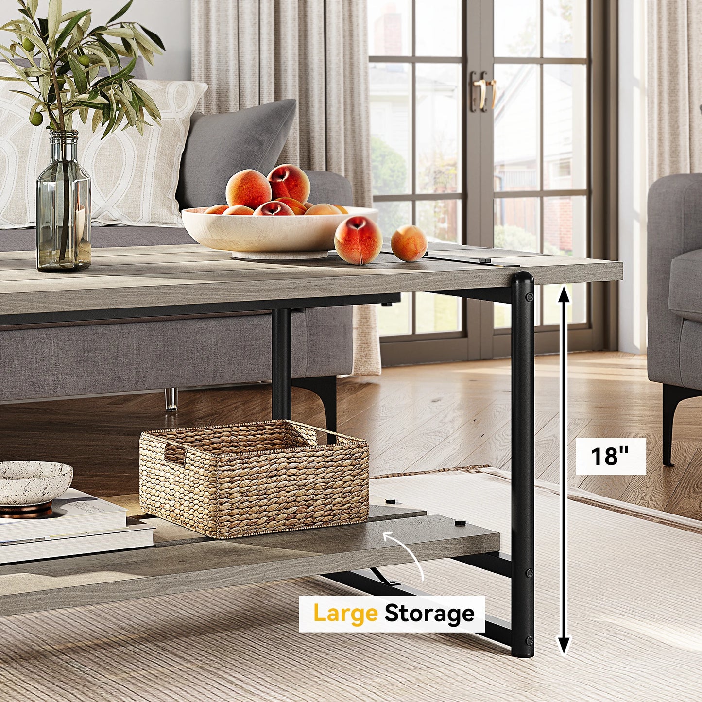Rustic Wood Coffee Table with Storage for Living Room
