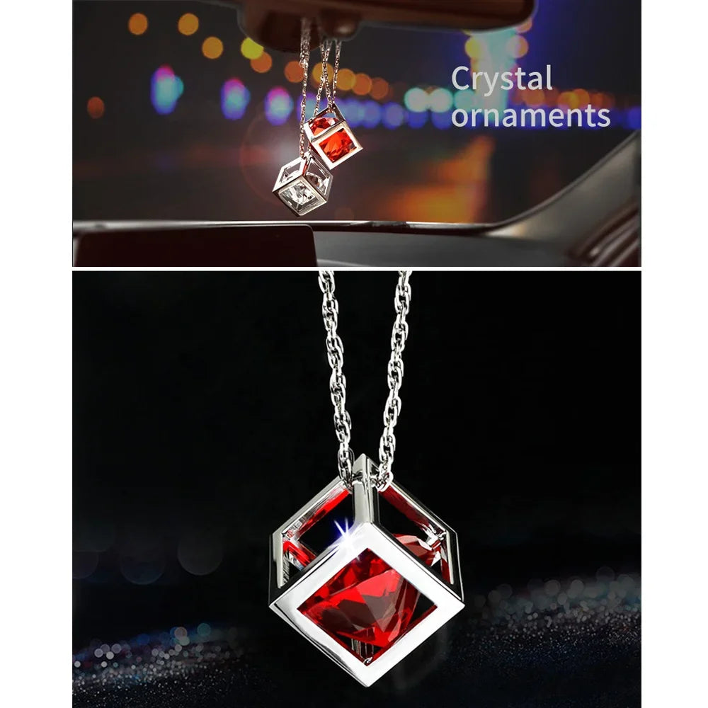 Crystal Cube Car Pendant Charm for Rear View Mirror
