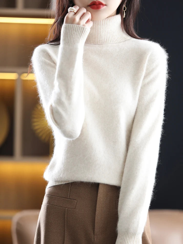LHZSYY Mink Cashmere Turtleneck Sweater for Women Warm