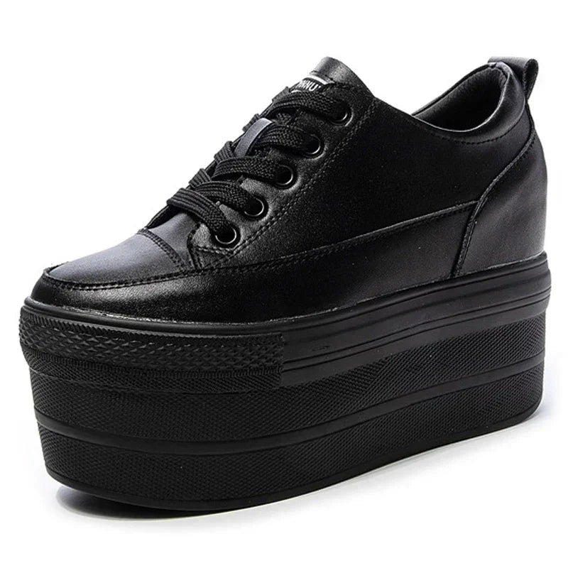 MVVJKE Genuine Leather Platform Sneakers For Women