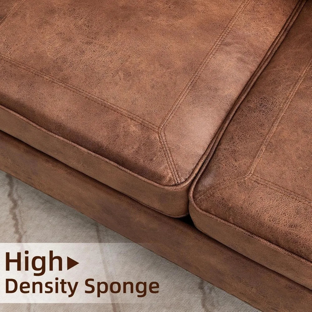ZHUXIANG Faux Leather Sofa Mid Century Couch for Small Spaces