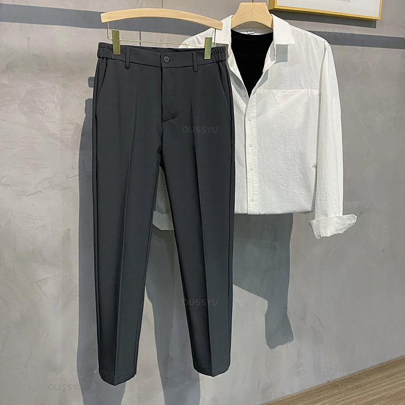 Men's Casual Slim Fit Elastic Waist Trousers for Everyday Wear