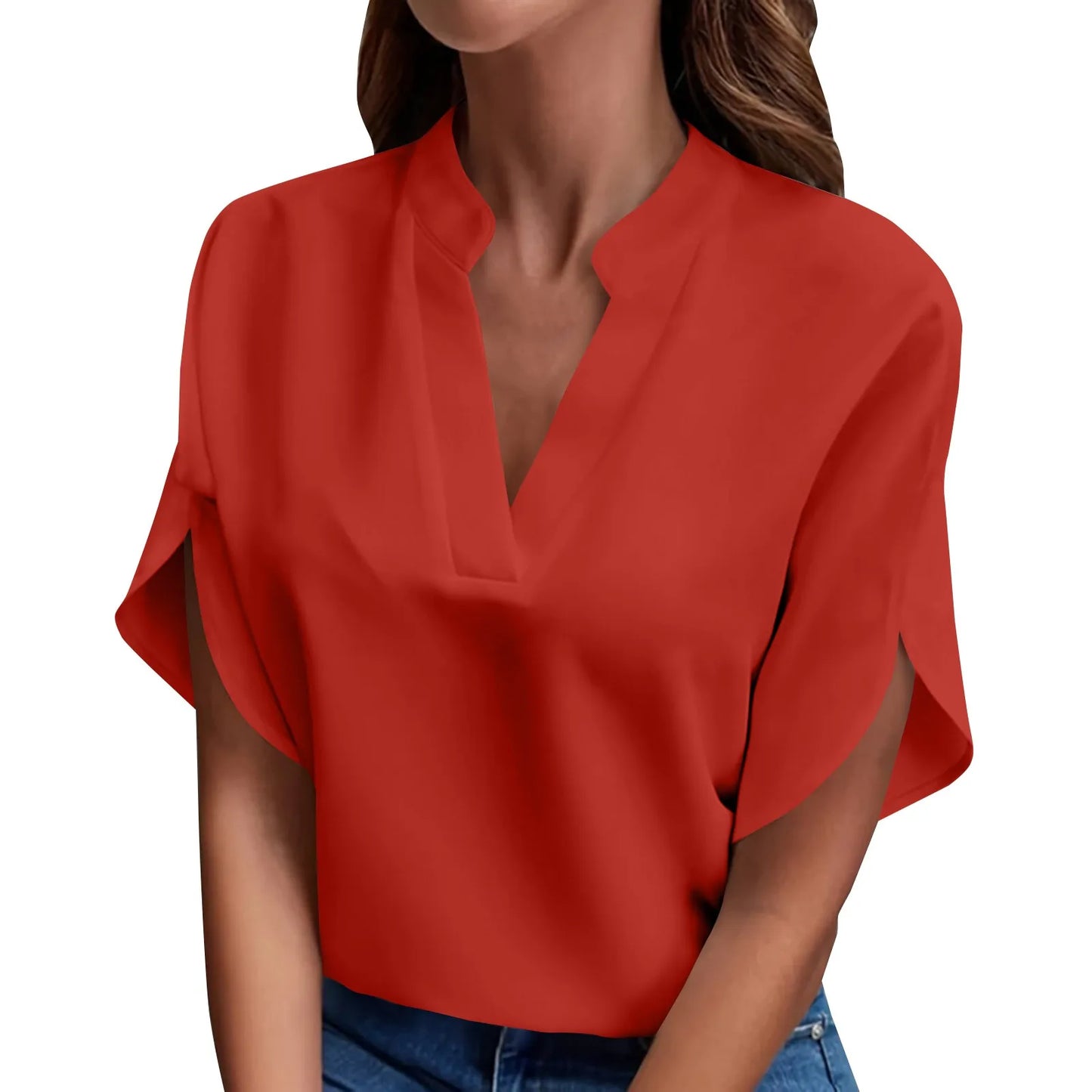 CN Guangdong Summer V Neck Loose Blouse for Women