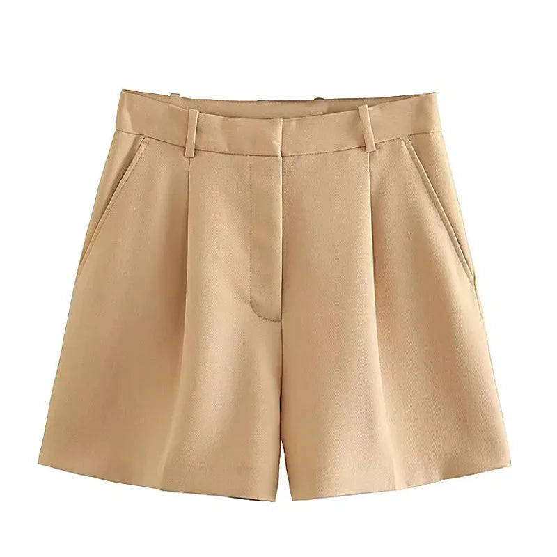 TRAF Women High Waist Casual Pleated Shorts