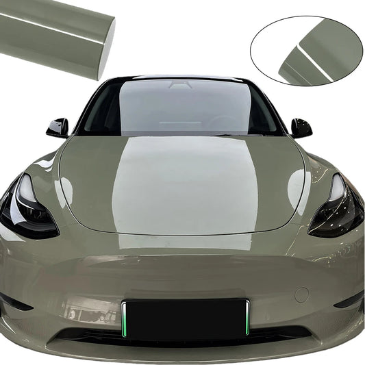 1.52m X 1/3 X 17m Glossy Khaki Green Vinyl Wrap PET Car Truck Body Decal Sheet with Air Release