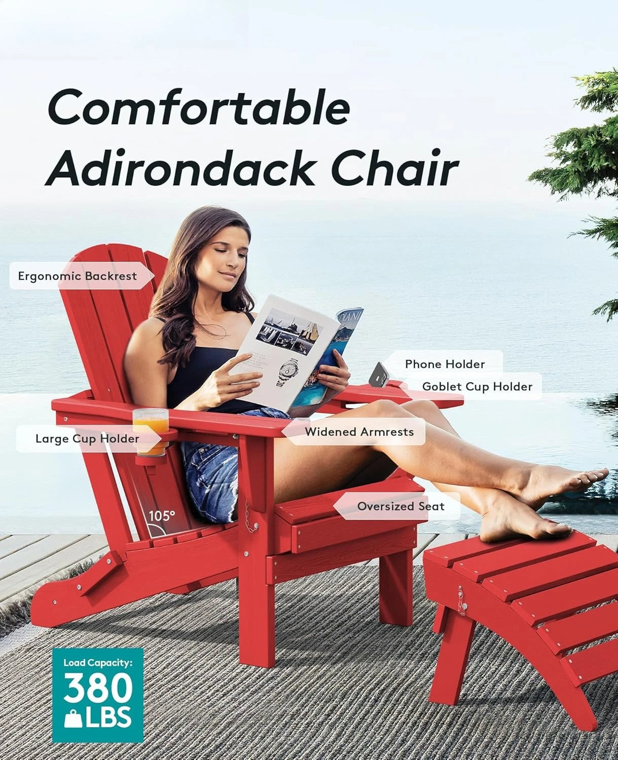 XMSJ Adirondack Chairs With Cup Holders HDPE Outdoor