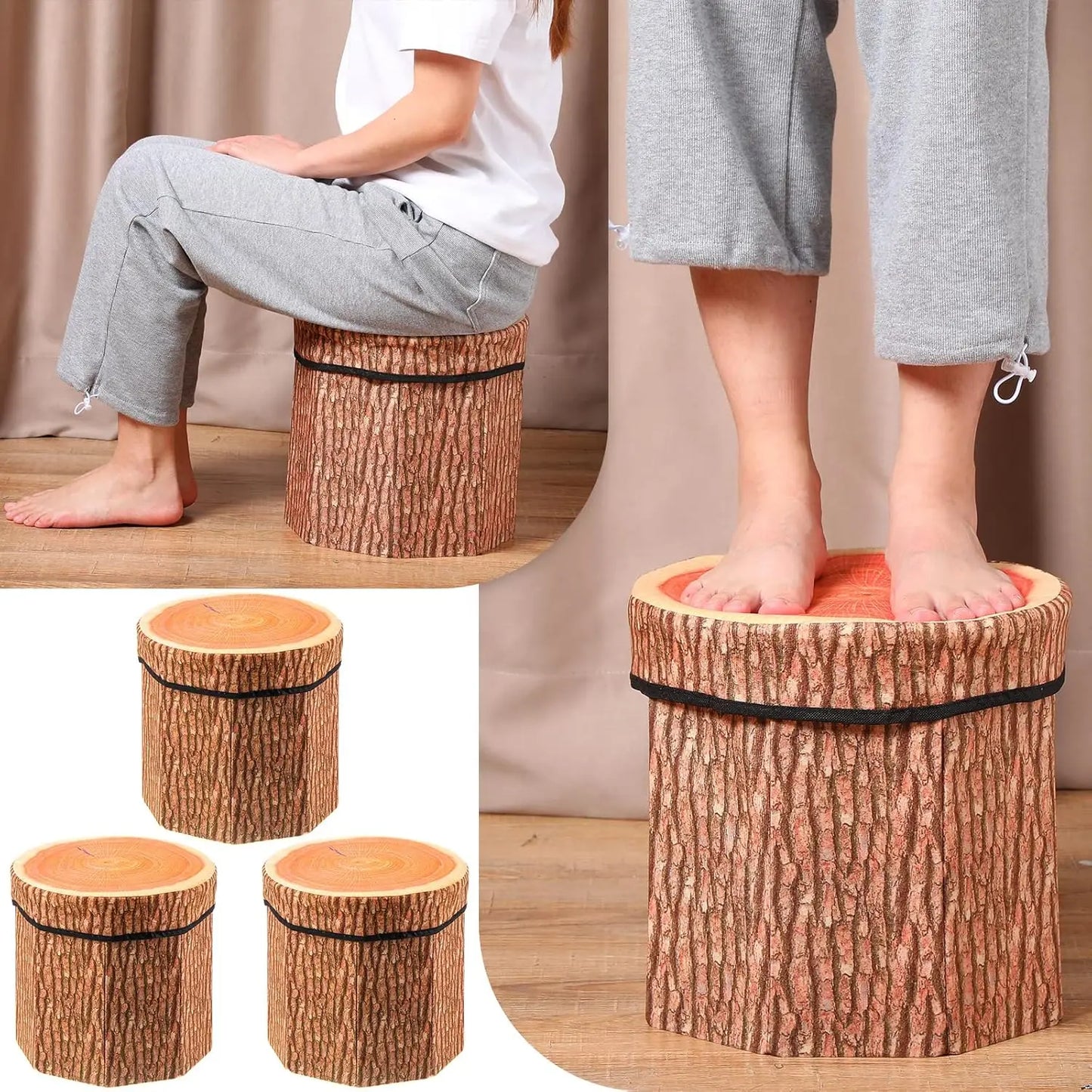 Choice Tree Stump Storage Ottoman Folding Stool With Lid