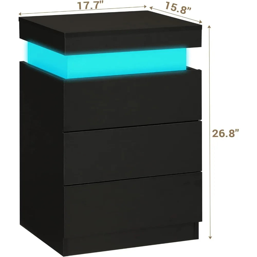 Modern Nightstand with Charging Station and LED Lighting Options