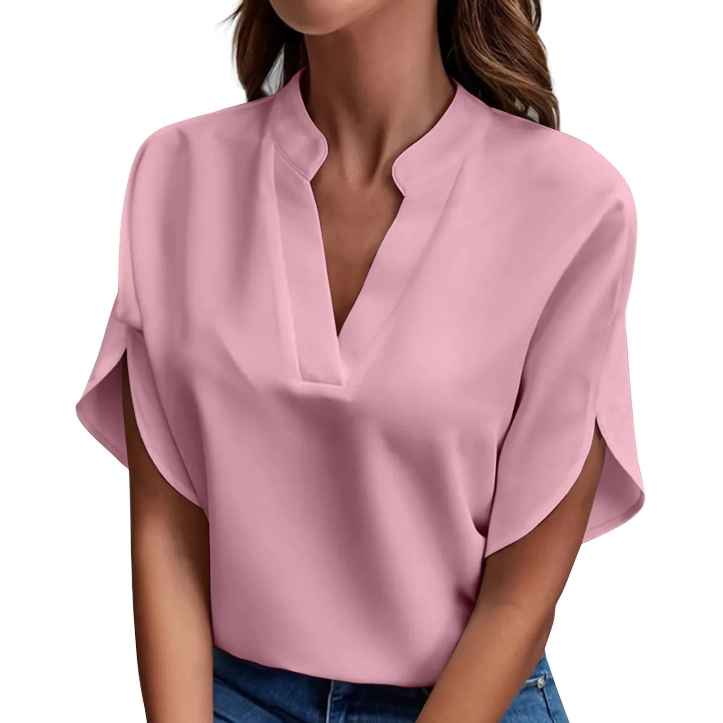 CN Guangdong Summer V Neck Loose Blouse for Women
