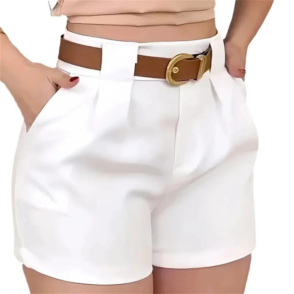 DOHTIH Women High Waist Belted Shorts Elegant Casual Pants