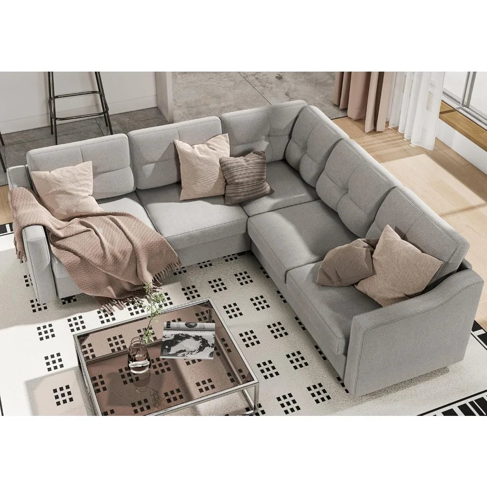 Huanzhuang Luxury Convertible Sectional Sofa Shaped 5 Seat