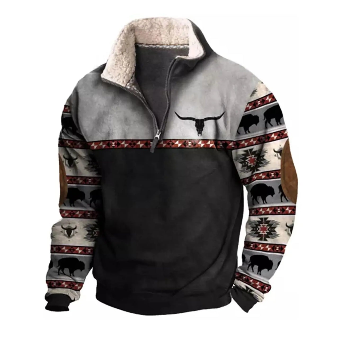 Mens Cowboy Sweatshirt Vintage Aztec Print Fleece Hoodie