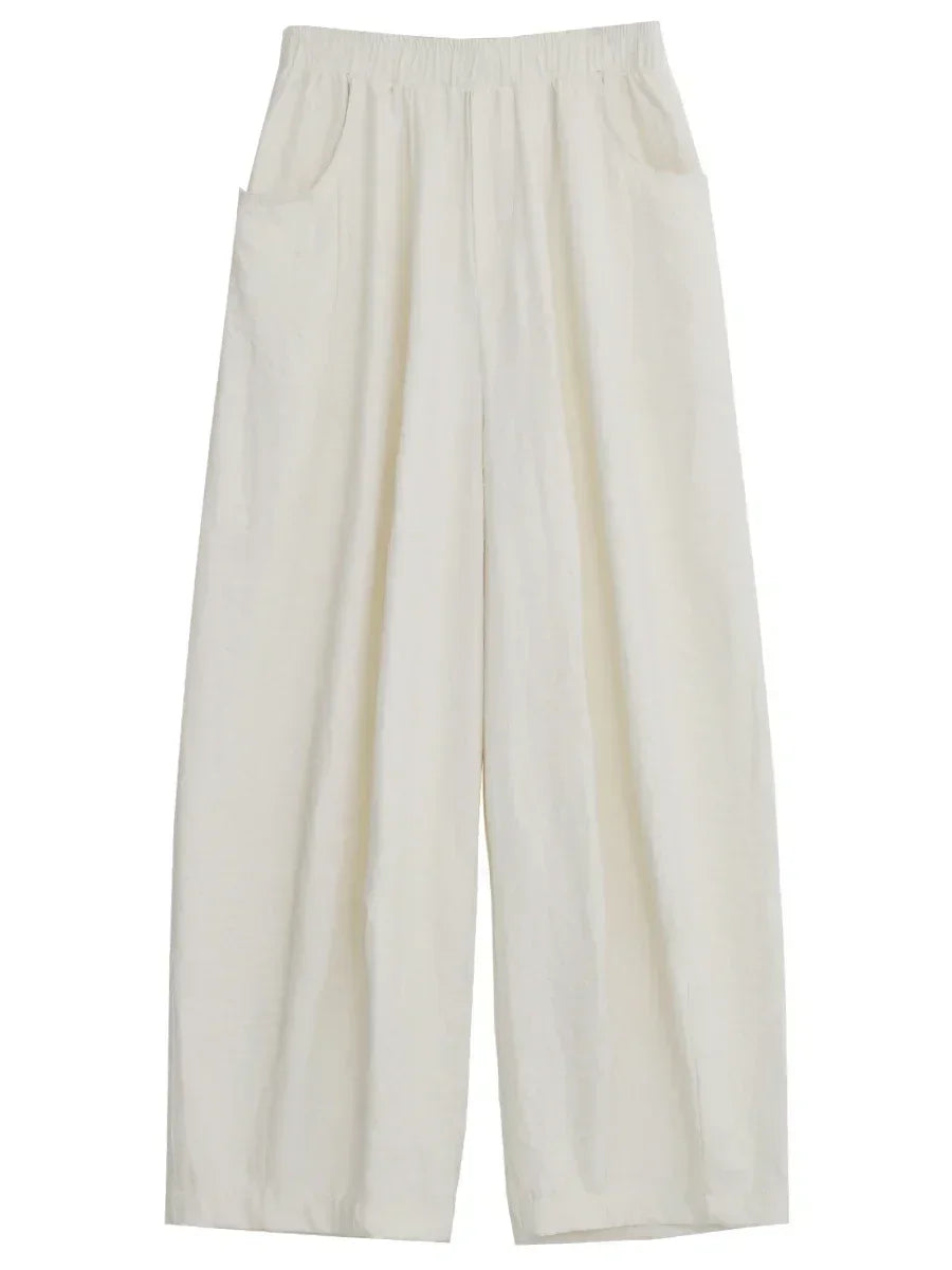 Chic Ven Pleated Wide Leg Women Pants With Elastic Waist