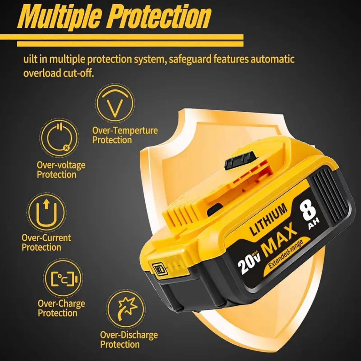 8.0Ah 20V Lithium Ion Replacement Battery for Dewalt Cordless Tools Compatible with DCB200 DCB205 DCB206 and More