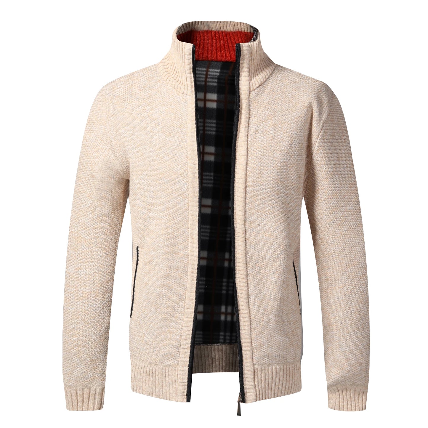 Men Fleece Cardigan Zip Up Knit Sweater Coat Autumn Winter