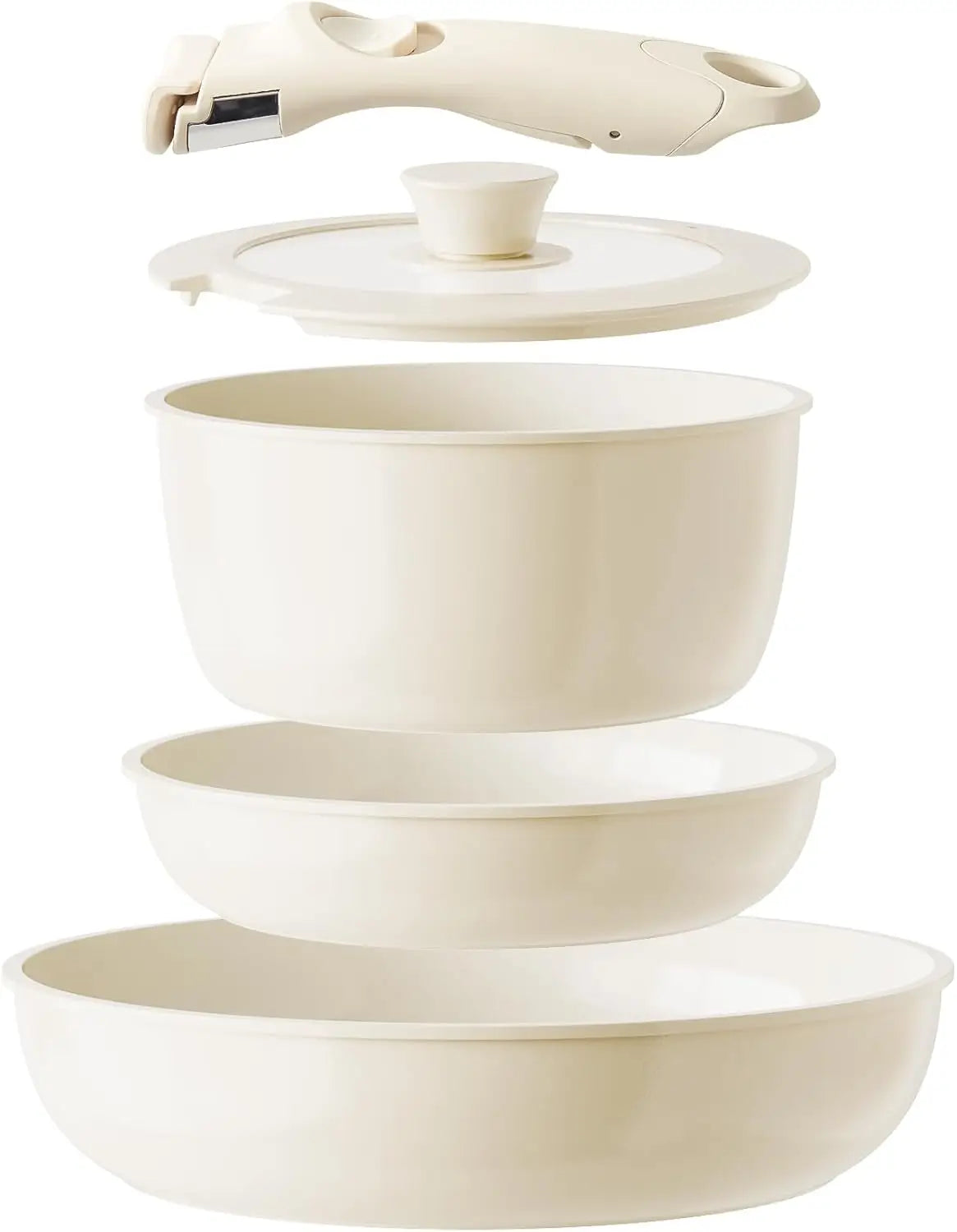 Ceramic Nonstick Cookware Set with Detachable Handle 5 Pieces