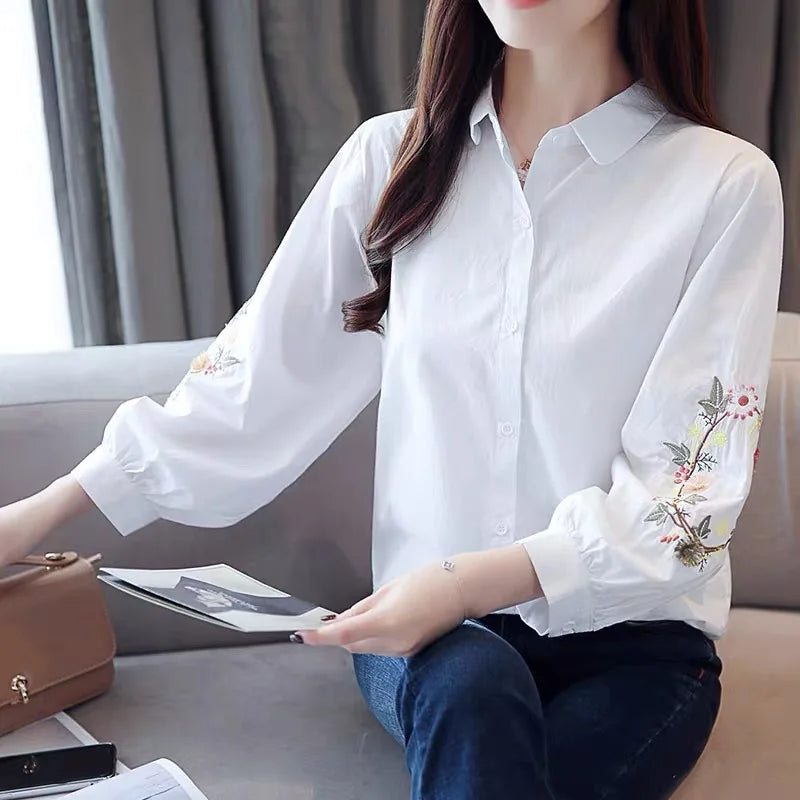 GuangdongChoice Women Embroidered Summer Polo Neck Shirt