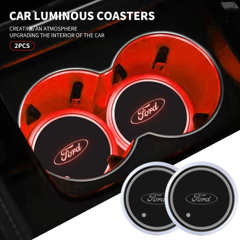 Ford Universal LED Car Cup Holder RGB Light Pad Accessory
