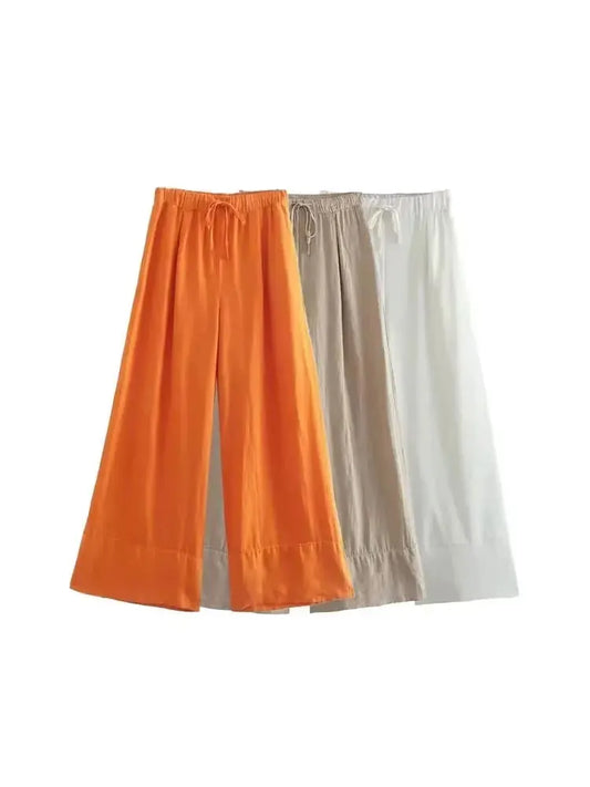 TRZA Women Vintage Wide Leg Linen Pants with Side Pockets