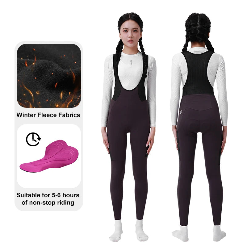 INBIKE Winter Cycling Bib Pants Women With Pockets Fleece