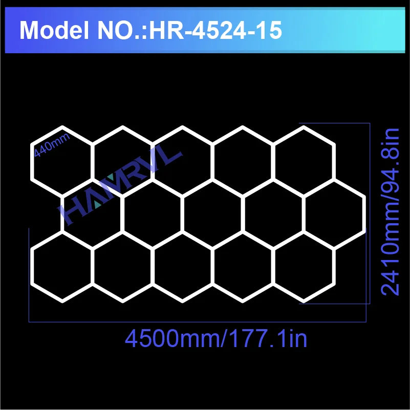 Garage Lights Hexagon Lamp 110-240V LED Tube Honeycomb Ceiling Lighting for Workshop Car Showroom Auto Body Repair Gym