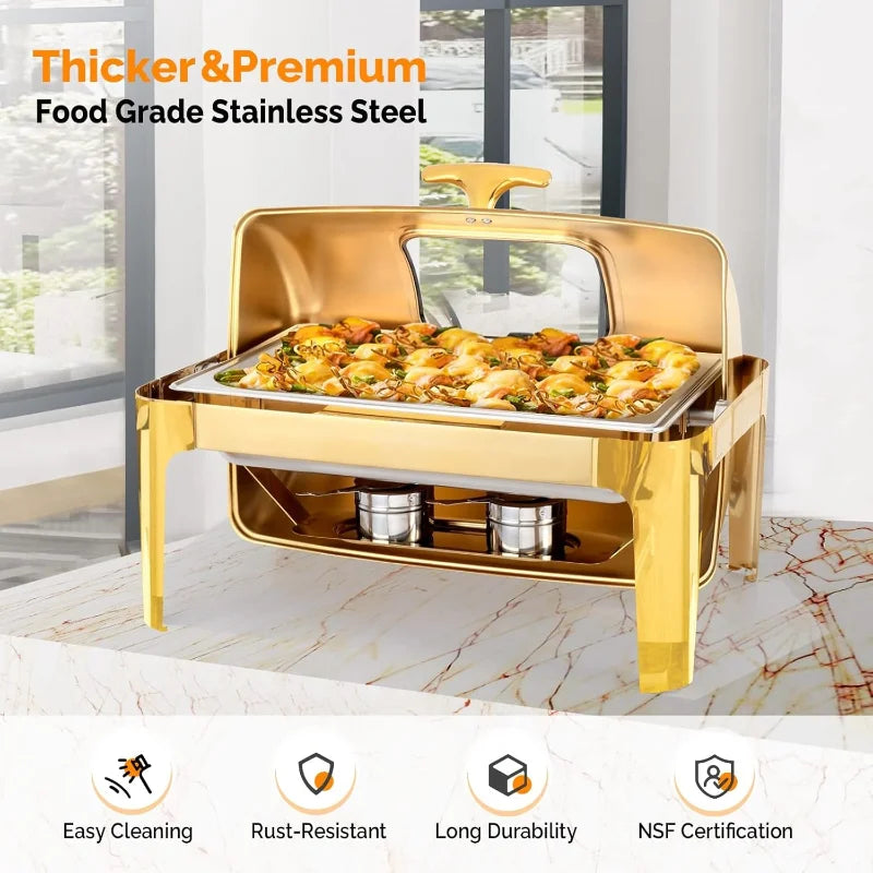 Roll Top Chafing Dish Buffet Set Stainless Steel NSF Pack