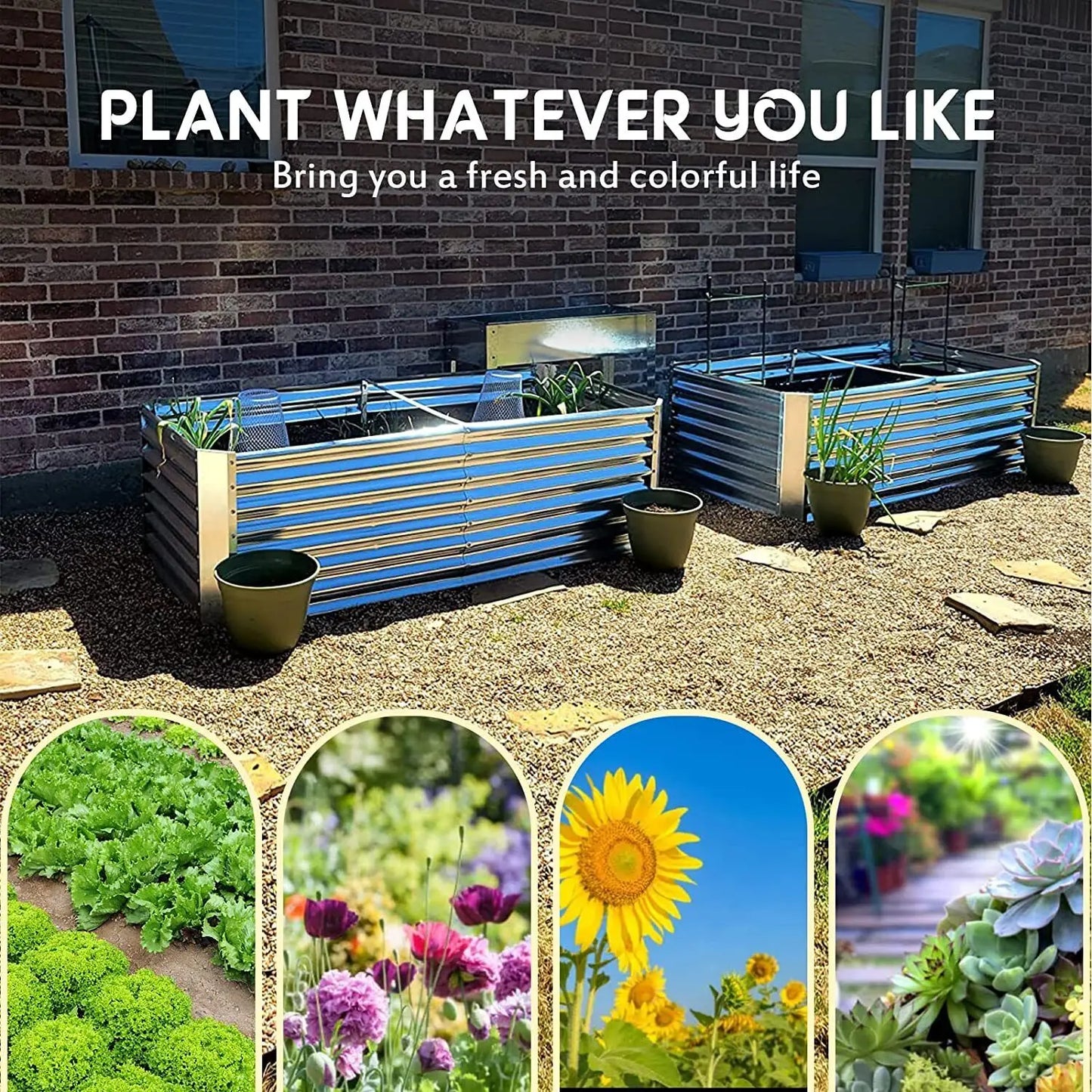 Galvanized Raised Garden Bed With Trellis For Vegetables And Flowers