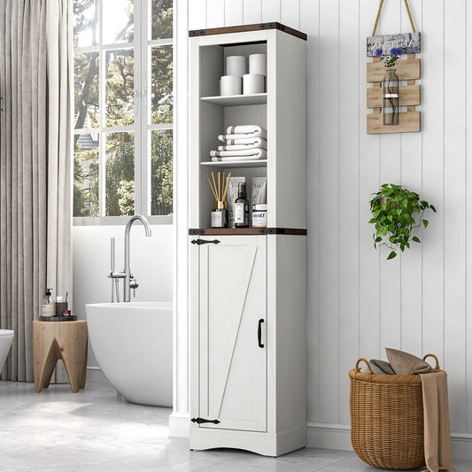 QiaoShiRen Farmhouse Linen Tower Cabinet With Barn Door