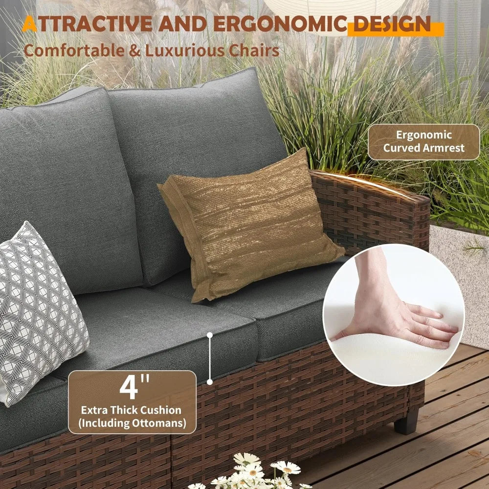 Outdoor Patio Furniture Set with 44 Inch Fire Pit Table for Garden Backyard Deck 6 Pieces Sectional Conversation Set