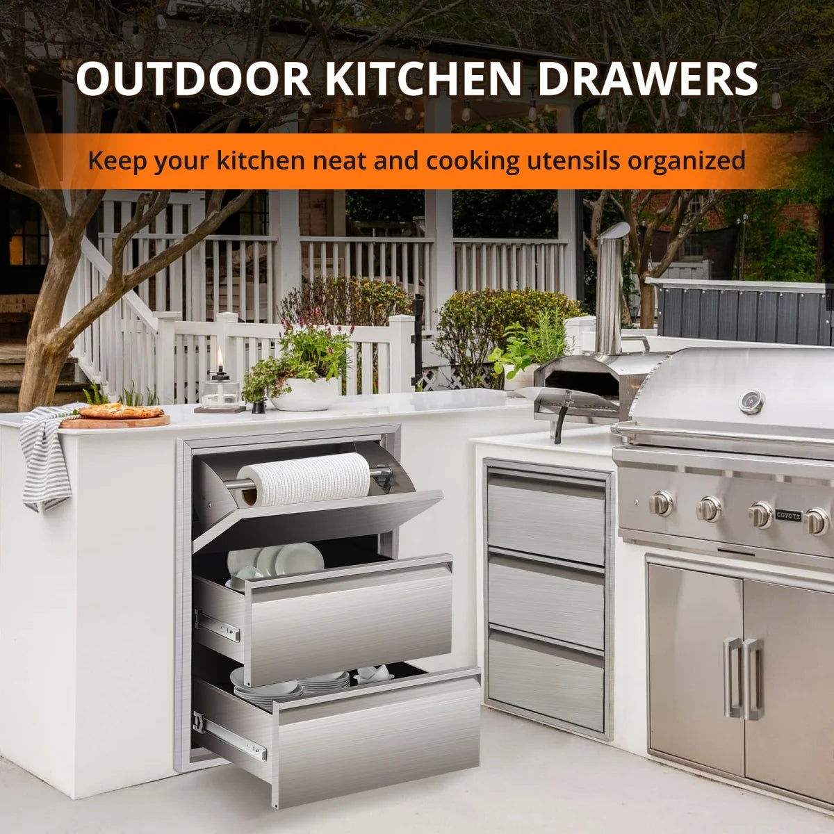 Stainless Steel Outdoor Kitchen Drawers with Paper Towel Holder