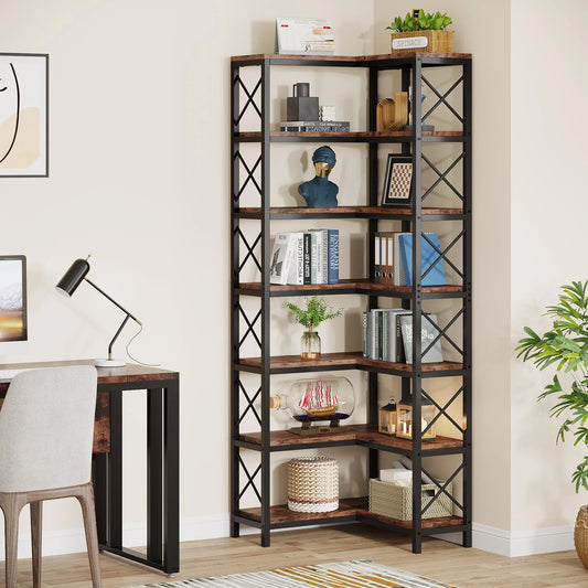 Tribesigns 7 Tier Corner Bookshelf Modern Wood Display Rack