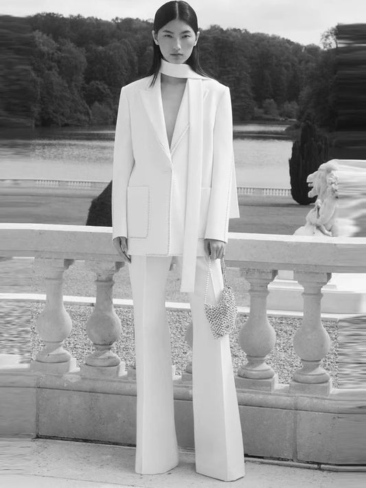 High Street Women's Designer Beaded Blazer Pants Suit Set
